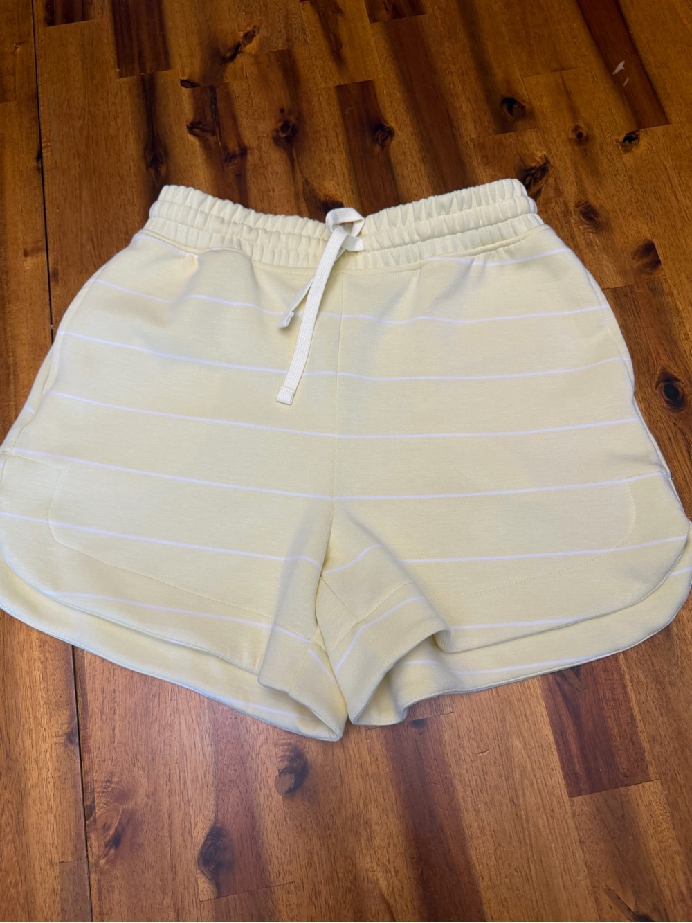 Women’s Thick Yellow and White Striped Drawstring Shorts